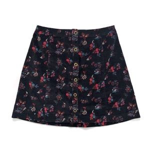 Hollister Button Up Black Floral Suede Skirt